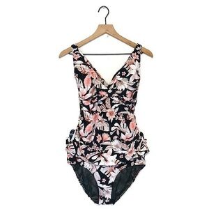 Sea Level Tamarin Seppia Tankini Two Piece Shirred Black Floral Swimsuit 10 Med